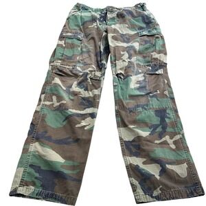 Propper Mens Woodland Camo Combat Trousers Medium Long Green Ripstop Cargo 90s